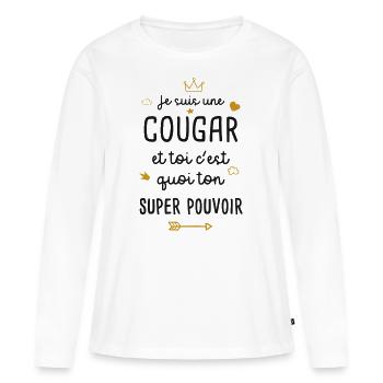 Cougar / / Sexe / Phrase Drôle Cadeau - T-shirt manches longues Premium bio Femme - blanc - Devant - Julia (174cm)