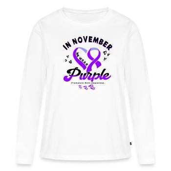 Premature Birth Conscious Purple Bow - Women's Premium Organic Long Sleeve Shirt - white - Front - Julia (174cm)