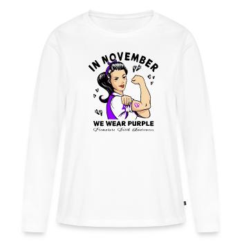 Premature Birth Conscious Purple Bow - Women's Premium Organic Long Sleeve Shirt - white - Front - Julia (174cm)