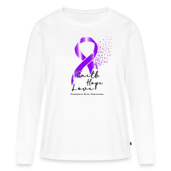 Premature Birth Conscious Purple Bow - Women's Premium Organic Long Sleeve Shirt - white - Front - Julia (174cm)