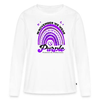 Premature Birth Conscious Purple Bow - Women's Premium Organic Long Sleeve Shirt - white - Front - Julia (174cm)