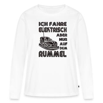 Autos tamponneuses « Je conduis électrique » - T-shirt manches longues Premium bio Femme - blanc - Devant - Julia (174cm)