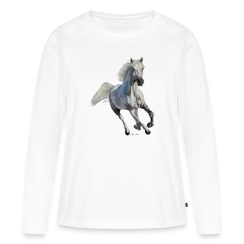 Cheval - T-shirt manches longues Premium bio Femme - blanc - Devant - Julia (174cm)