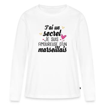 Marseillais Marseille Femme Cadeau Amour Humour - T-shirt manches longues Premium bio Femme - blanc - Devant - Julia (174cm)