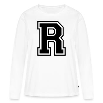 Lettre R Équipe Foot baseball basket université - T-shirt manches longues Premium bio Femme - blanc - Devant - Julia (174cm)