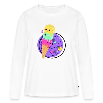 Cornet de glace Kawaii Style Retro Années 80 - T-shirt manches longues Premium bio Femme - blanc - Devant - Julia (174cm)