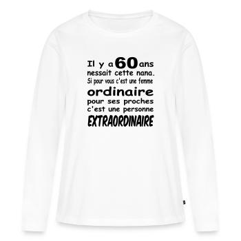 60 ans / anniversaire 60 ans / t-shirt 60 ans - T-shirt manches longues Premium bio Femme - blanc - Devant - Julia (174cm)