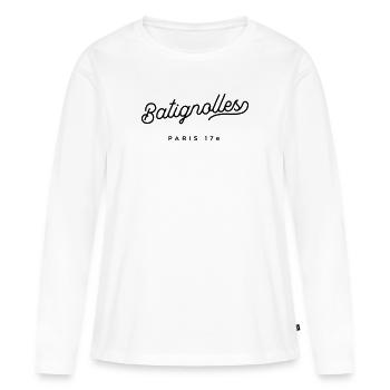 Batignolles - 17e arrondissement Paris - T-shirt manches longues Premium bio Femme - blanc - Devant - Julia (174cm)