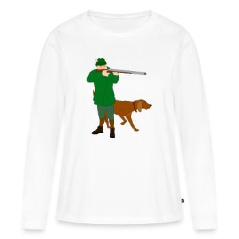 Hunter avec le chien - T-shirt manches longues Premium bio Femme - blanc - Devant - Julia (174cm)