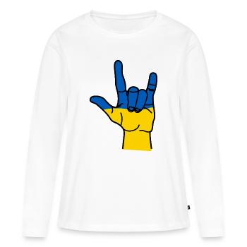 Respect de l’ukraine - T-shirt manches longues Premium bio Femme - blanc - Devant - Julia (174cm)