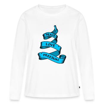 Paix amour liberté bleu - T-shirt manches longues Premium bio Femme - blanc - Devant - Julia (174cm)