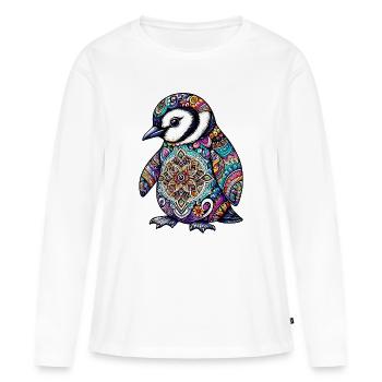 Pingouin décoré de Mandalas - T-shirt manches longues Premium bio Femme - blanc - Devant - Julia (174cm)