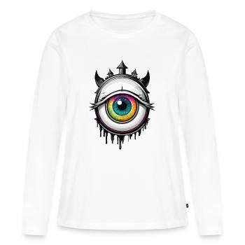 Oeil avec cornes - T-shirt manches longues Premium bio Femme - blanc - Devant - Julia (174cm)