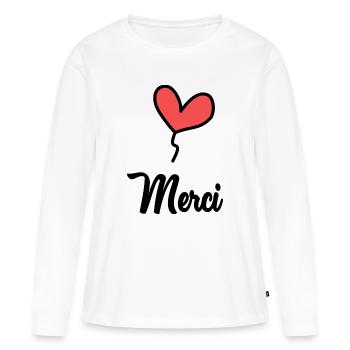 MAÎTRESSE. MAITRE. MERCI. MERCI MAÎTRESSE - T-shirt manches longues Premium bio Femme - blanc - Devant - Julia (174cm)