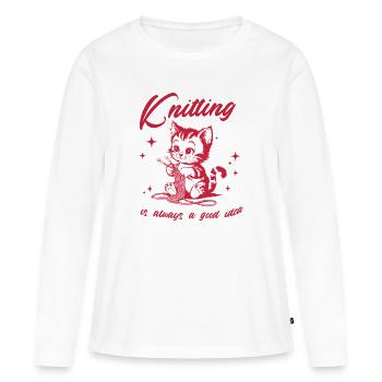 Knitting is always a good idea - Knitting Cat - Women's Premium Organic Long Sleeve Shirt - white - Front - Julia (174cm)