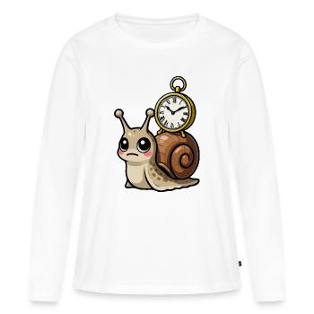 Escargot avec horloge sur coquille - T-shirt manches longues Premium bio Femme - blanc - Devant - Julia (174cm)