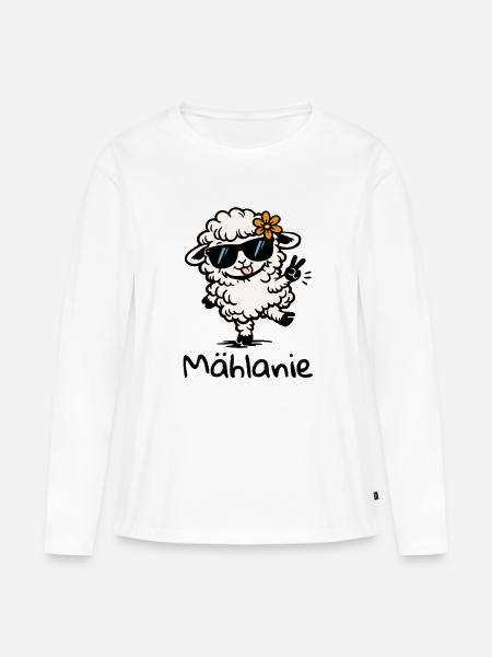 Mählanie Lustiges Schaf Wortspiel Melanie Name - Frauen Premium Bio Langarmshirt - Weiß