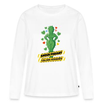 T-Shirt-Kaktus, Liebesfedern, Valentinstagsgeschenk - Frauen Premium Bio Langarmshirt - Weiß - Vorne - Julia (174cm)