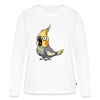 Émeute de la calopsitte jaune - T-shirt manches longues Premium bio Femme - blanc - Devant - Julia (174cm)