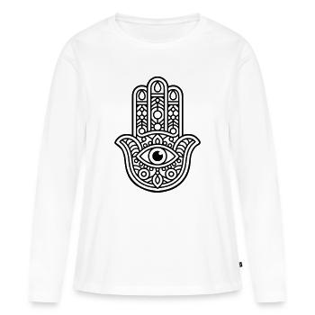 Panneau Hamsa - T-shirt manches longues Premium bio Femme - blanc - Devant - Julia (174cm)