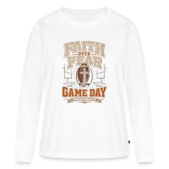 Glaube über Furcht am Spieltag Christlicher - Frauen Premium Bio Langarmshirt - Weiß - Vorne - Julia (174cm)