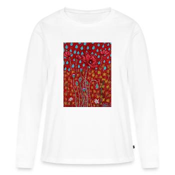 Des coquelicots sous la pluie - T-shirt manches longues Premium bio Femme - blanc - Devant - Julia (174cm)