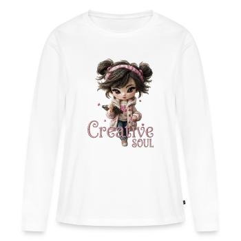 Carnet de croquis créatif d’âme de fille mignonne - T-shirt manches longues Premium bio Femme - blanc - Devant - Julia (174cm)