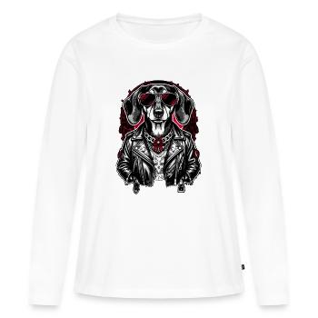 Rock Dachshund Tattoo Style – Bold Streetwear - Women's Premium Organic Long Sleeve Shirt - white - Front - Julia (174cm)
