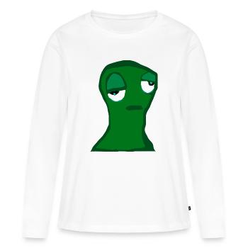 Müde grüne Figur – minimalistischer Cartoon,  Frus - Frauen Premium Bio Langarmshirt - Weiß - Vorne - Julia (174cm)