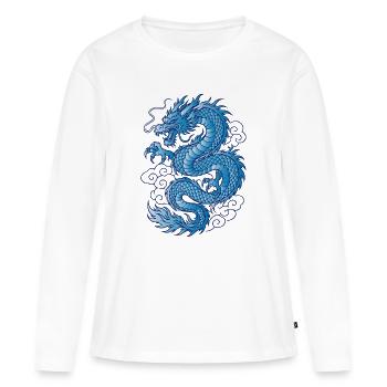 Blauer Asiatischer Drache Tattoo Design - Frauen Premium Bio Langarmshirt - Weiß - Vorne - Julia (174cm)