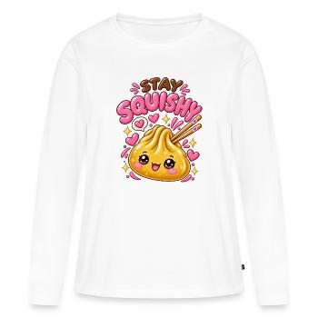Reste mou ! – Raviolis Kawaii dorés - T-shirt manches longues Premium bio Femme - blanc - Devant - Julia (174cm)
