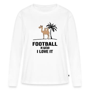 Football Qatar Football Expert Football Heat - T-shirt manches longues Premium bio Femme - blanc - Devant - Julia (174cm)