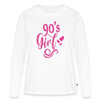 90's girl 90s party music 90s 90s - T-shirt manches longues Premium bio Femme - blanc - Devant - Julia (174cm)