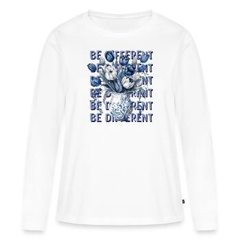 Soyez différent – Tulipes bleues et positivité - T-shirt manches longues Premium bio Femme - blanc - Devant - Julia (174cm)