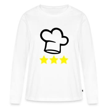 Chapeau de chef cuisinier 3 étoiles - T-shirt manches longues Premium bio Femme - blanc - Devant - Julia (174cm)