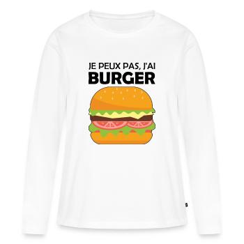 je peux pas j ai burger - T-shirt manches longues Premium bio Femme - blanc - Devant - Julia (174cm)