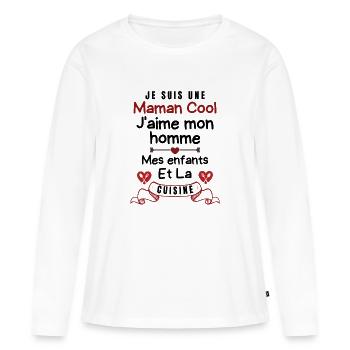 Maman Cool j aime mon homme et mes enfants 2 - T-shirt manches longues Premium bio Femme - blanc - Devant - Julia (174cm)