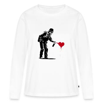Un policier anglais asperge un cœur rouge - T-shirt manches longues Premium bio Femme - blanc - Devant - Julia (174cm)