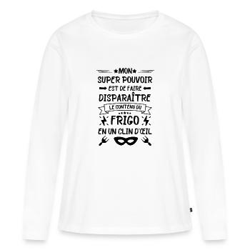 Frigo gourmand bouffe - T-shirt manches longues Premium bio Femme - blanc - Devant - Julia (174cm)