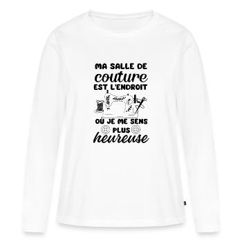 Humour couture couturière 2 - T-shirt manches longues Premium bio Femme - blanc - Devant - Julia (174cm)