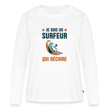 Je suis un surfeur qui déchire 1 - T-shirt manches longues Premium bio Femme - blanc - Devant - Julia (174cm)