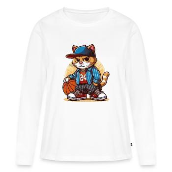 Chat forcé : Jouer au basket - T-shirt manches longues Premium bio Femme - blanc - Devant - Julia (174cm)