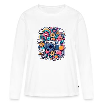 Bunte Collage mit Kamera - Frauen Premium Bio Langarmshirt - Weiß - Vorne - Julia (174cm)