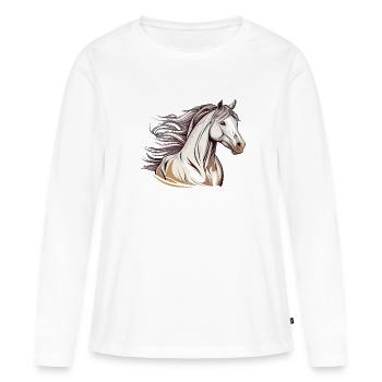 Cheval sauvage - T-shirt manches longues Premium bio Femme - blanc - Devant - Julia (174cm)