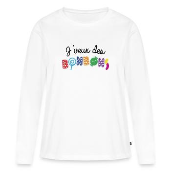 J'veux des bonbons - T-shirt manches longues Premium bio Femme - blanc - Devant - Julia (174cm)