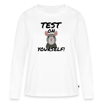 Expérimentation animale Bien-être animal | Testez sur vous-même - T-shirt manches longues Premium bio Femme - blanc - Devant - Julia (174cm)