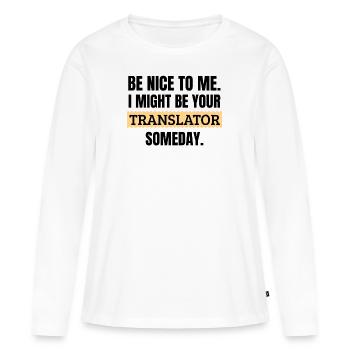 Interprète de cadeaux | Traduction traducteur - T-shirt manches longues Premium bio Femme - blanc - Devant - Julia (174cm)