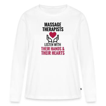 Masseuse Idée cadeau Massage thérapeute massage - T-shirt manches longues Premium bio Femme - blanc - Devant - Julia (174cm)