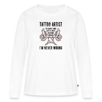 Tatoueur Tatoueur Tatoué Tatoué Tatoué - T-shirt manches longues Premium bio Femme - blanc - Devant - Julia (174cm)