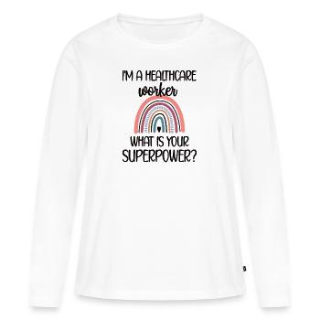 Personnel de santé Professionnel de la santé - T-shirt manches longues Premium bio Femme - blanc - Devant - Julia (174cm)